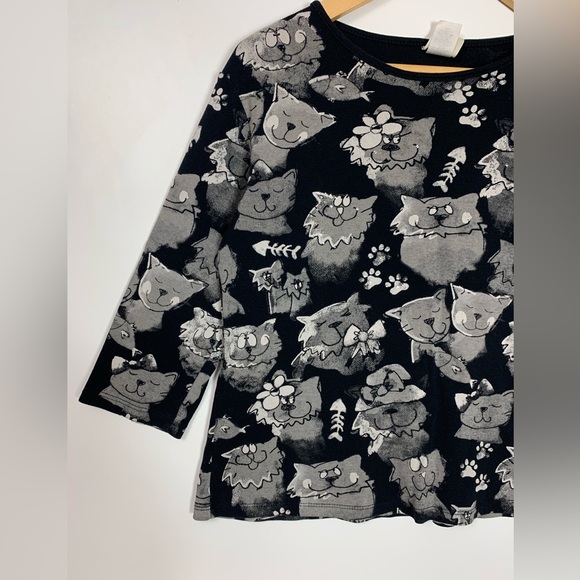 Jess & Jane Womens Cat Meadley Top Sz Small Rhinestones Black Cotton knit USA - Picture 6 of 15